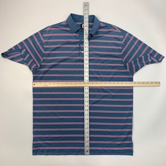 FJ FootJoy Shirt Mens L Large Blue Pink Striped Short Sleeve Golf Golfing Polo - Picture 7 of 16